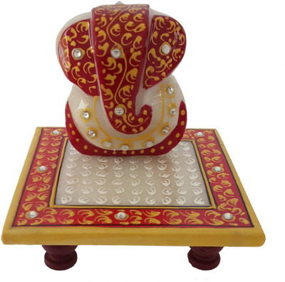 

DivineCrafts Makrana Marble Kundan Studded Ganesh Idol Marble All Purpose Chowki(Multicolor, Pack of 1)