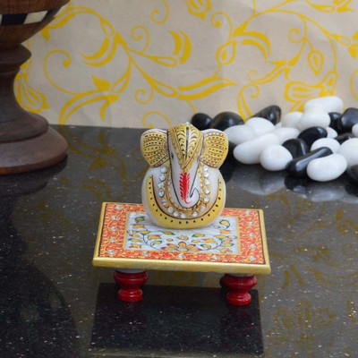 

eCraftIndia Lord Ganesha on Floral Marble Pooja Chowki(Multicolor, Pack of 1)