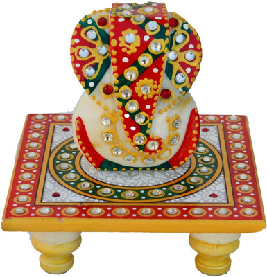 

eCraftIndia Lord Ganesha on Kundan Studded Marble All Purpose Chowki(Multicolor, Pack of 1)