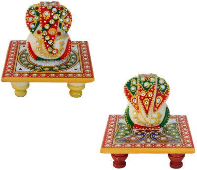 

eCraftIndia Set of 2 Marble Ganesha Chowkis Marble All Purpose Chowki(Multicolor, Pack of 2)
