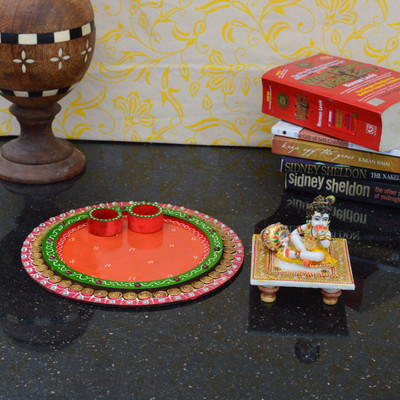 

eCraftIndia Laddu Gopal Chowki with Pooja Thali Marble, Wooden, Ceramic All Purpose Chowki(Multicolor, Pack of 2)
