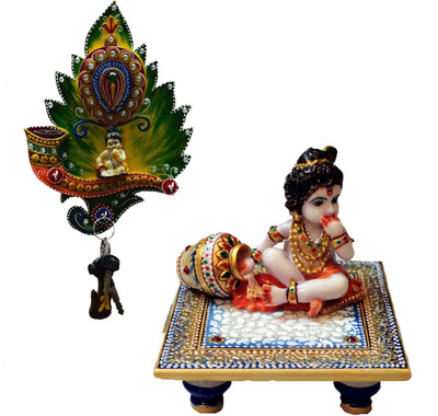 

eCraftIndia Laddu Gopal Chowki with Laddu Gopal Key Holder Marble, Wooden, Ceramic All Purpose Chowki(Multicolor, Pack of 2)