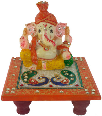 

DivineCrafts Makrana Marble Kundan Studded Ganesh Idol Marble All Purpose Chowki(Multicolor, Pack of 1)