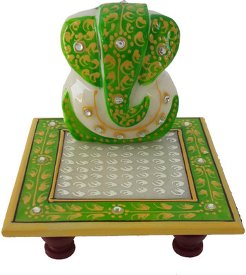 

DivineCrafts Makrana Marble Kundan Studded Ganesh Idol Marble All Purpose Chowki(Multicolor, Pack of 1)