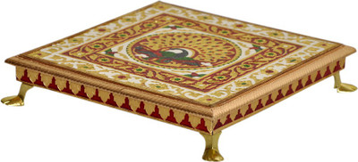 

Rangsthali Meenakari Wooden Pooja Chowki(Gold, Pack of 1)