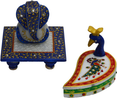 

eCraftIndia Marble Ganesha Chowki with Mayur Chopra Marble All Purpose Chowki(Multicolor, Pack of 2)