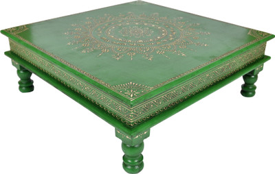 

Lal Haveli Ethnic Handmade Meenakari Design Pooja Decorative Wooden All Purpose Chowki(Green, Pack of 1)