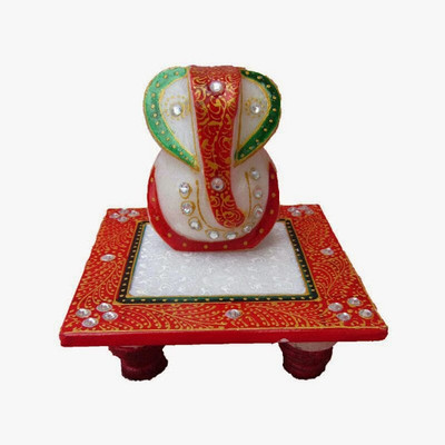

JaipurCrafts Lord Ganesha on Floral Marble Pooja Chowki(Multicolor, Pack of 1)