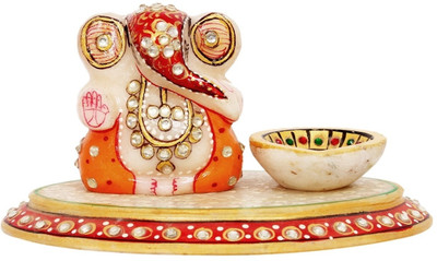 

Indikala Ganesh ji on Oval with Diya Marble All Purpose Chowki(White, Pack of 1)