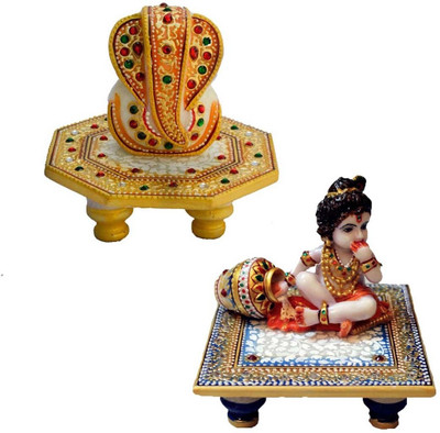 

eCraftIndia Combo Of Lord Ganesha And Laddu Gopal Marble All Purpose Chowki(Multicolor, Pack of 2)