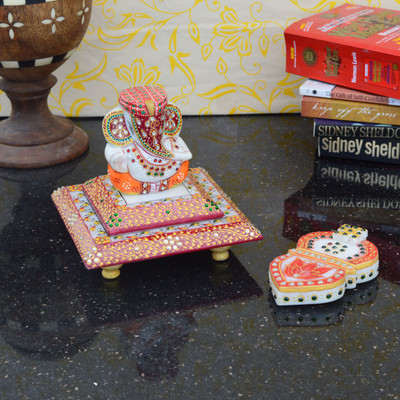 

eCraftIndia Lord Ganesha Chowki with Marble Chopra Marble All Purpose Chowki(Multicolor, Pack of 2)