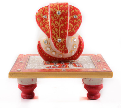 

eCraftIndia Ridhi Sidhi with Swastik Marble Pooja Chowki(Red, Pack of 1)