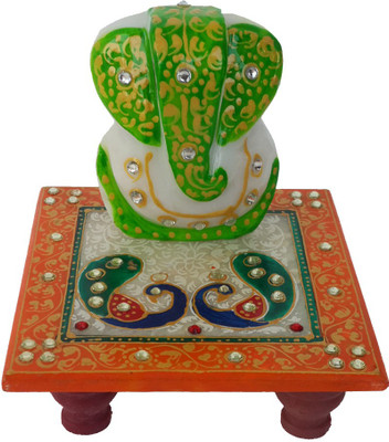 

DivineCrafts Makrana Marble Kundan Studded Ganesh Idol Marble All Purpose Chowki(Multicolor, Pack of 1)