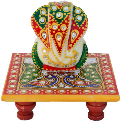 

eCraftIndia Lord Ganesha on Peocock Marble All Purpose Chowki(Multicolor, Pack of 1)