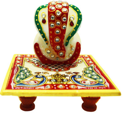 

Sanskrite India Lord Ganesha Pattachitra Kalash Divine Marble Pooja Chowki(Multicolor, Pack of 1)