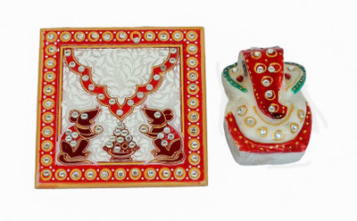 

Crafticia Lord Ganesha with Mouse Marble All Purpose Chowki(Multicolor, Pack of 2)