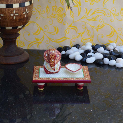 

eCraftIndia Lord Ganesha & Diya Marble Pooja Chowki(Red, Pack of 1)
