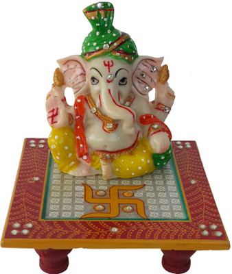 

DivineCrafts Makrana Marble Kundan Studded Ganesh Idol Marble All Purpose Chowki(Multicolor, Pack of 1)