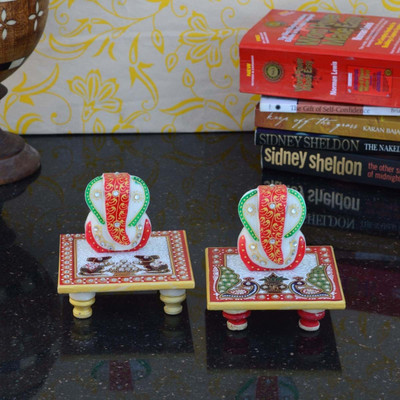 

eCraftIndia Combo Of 2 Ganesha Marble All Purpose Chowki(Multicolor, Pack of 2)