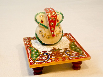

Oralee Peacock With Ganesh Marble All Purpose Chowki(Multicolor, Pack of 2)