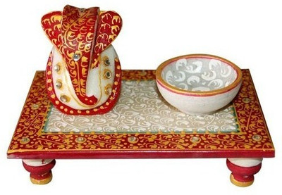 

Shreeng Ganesha with deepak Marble All Purpose Chowki(Multicolor, Pack of 1)