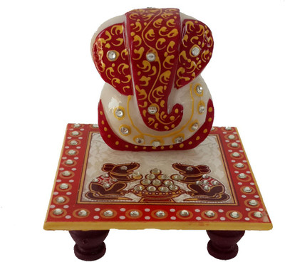 

DivineCrafts Makrana Marble Kundan Studded Ganesh Idol Marble All Purpose Chowki(Multicolor, Pack of 1)