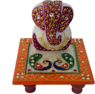 

DivineCrafts Makrana Marble Kundan Studded Ganesh Idol Marble All Purpose Chowki(Multicolor, Pack of 1)