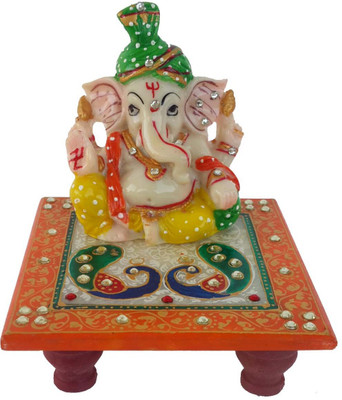 

DivineCrafts Makrana Marble Kundan Studded Ganesh Idol Marble All Purpose Chowki(Multicolor, Pack of 1)