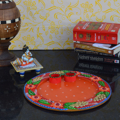 

eCraftIndia Laddu Gopal Chowki with Floral Pooja Thali Wooden, Ceramic, Marble All Purpose Chowki(Multicolor, Pack of 2)