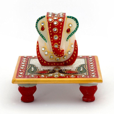 

MARIYAM Meenakari Work Lord Ganesh With Marble Pooja Chowki(Multicolor, Pack of 1)