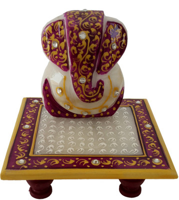 

DivineCrafts Makrana Marble Kundan Studded Ganesh Idol Marble All Purpose Chowki(Multicolor, Pack of 1)