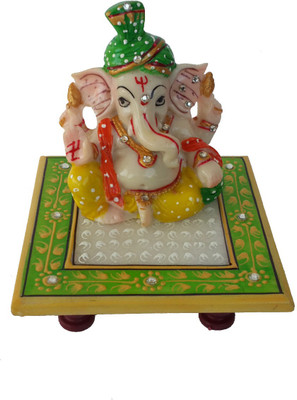 

DivineCrafts Makrana Marble Kundan Studded Ganesh Idol Marble All Purpose Chowki(Multicolor, Pack of 1)