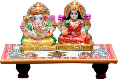 

Vaah Meenakari Laxmi Ganesh Kalash Peacock Marble All Purpose Chowki(Multicolor, Pack of 3)