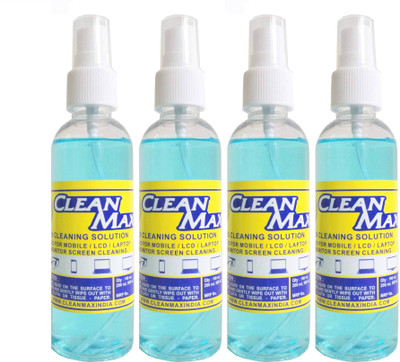 

Cleanmax CLEANING SOLUTION 100ml - Pack of 4 - (LUXURY GOLD FRAGRANCE) for Mobiles/Laptops/Lcd Monitors. Lens Cleaner(100 ml, No Cloth inch, Pack of 4)
