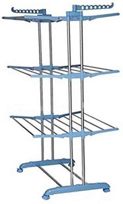 

Italish Double Pole Three Layer Stainless Steel Floor Cloth Dryer Stand(Blue)