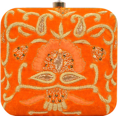 

Tooba Handicraft Party Orange Clutch