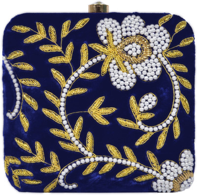 

Tooba Handicraft Party Blue Clutch