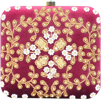 

Tooba Handicraft Party Maroon Clutch