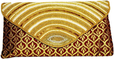 

Rosnie Casual Maroon, Gold Clutch, Gold;maroon