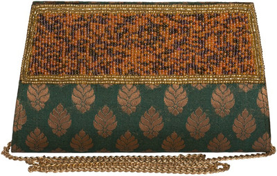 

The Indian Handicraft Store Party Green Clutch