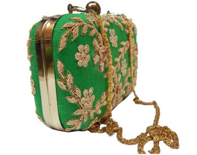 

Shree Creations Party Green Clutch