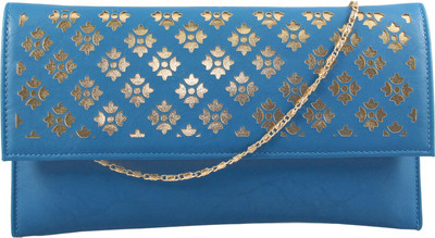 

Contrast Party Blue, Gold Clutch