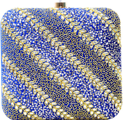 

Tooba Handicraft Party Blue Clutch