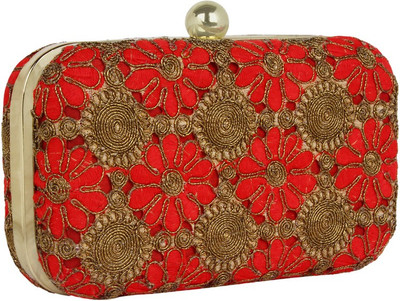 Mastani Casual Orange, Gold Clutch, Gold;orange
