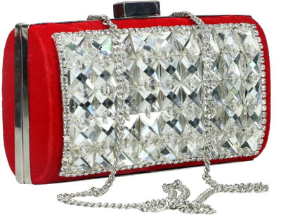 

Sadaf Party Red, Silver Clutch