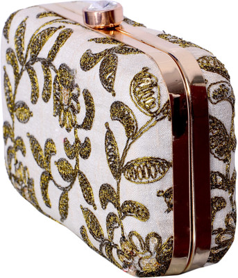 Purpledip Party Beige, Gold Clutch