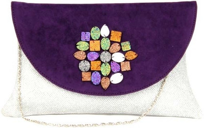 56% OFF on Saisha Casual Silver, Purple Clutch