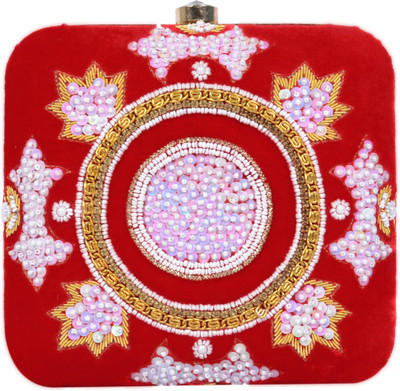 

Tooba Handicraft Party Red Clutch