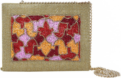 

Vdesi Party Maroon, Gold, Multicolor, Red, Orange, Pink Clutch, Gold;maroon;multicolor;orange;pink;red
