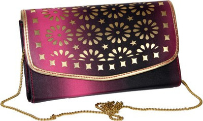 

Kuero Party Pink, Gold, Black Clutch, Black;gold;pink